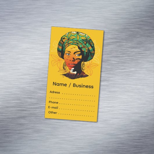 アフリカ人女性ポートレートと夕日 マグネット名刺 (インサイチュ)