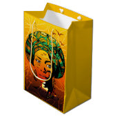 アフリカ人女性ポートレートと夕日 ミディアムペーパーバッグ (正面アングル)