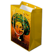 アフリカ人女性ポートレートと夕日 ミディアムペーパーバッグ (裏面アングル)