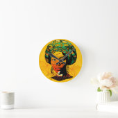 アフリカ人女性ポートレートと夕日 ラウンド壁時計 (ホーム)