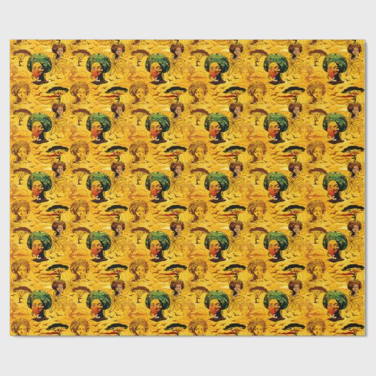 アフリカ人女性ポートレートと夕日 ラッピングペーパー (フラット)