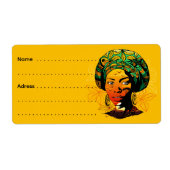 アフリカ人女性ポートレートと夕日 ラベル (正面)