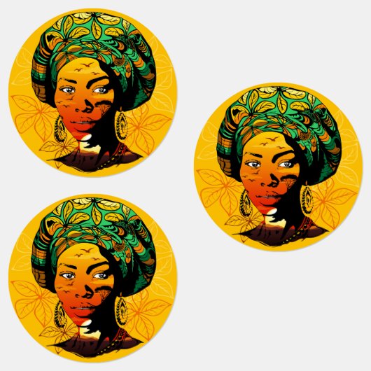 アフリカ人女性ポートレートと夕日 ラベル (グループ)