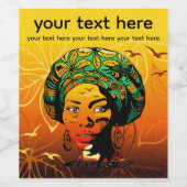 アフリカ人女性ポートレートと夕日 ワインラベル (シングルラベル)