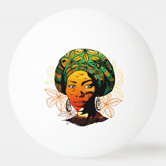 アフリカ人女性ポートレートと夕日 卓球ボール (裏面)