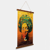 アフリカ人女性ポートレートと夕日 吊り下げ型タペストリー (傾斜あり)