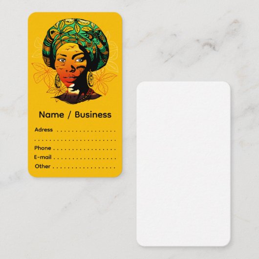 アフリカ人女性ポートレートと夕日 名刺 (正面/裏面)