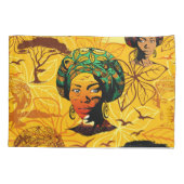 アフリカ人女性ポートレートと夕日 枕カバー (裏面)