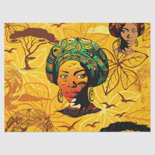 アフリカ人女性ポートレートと夕日 薄葉紙 (正面)