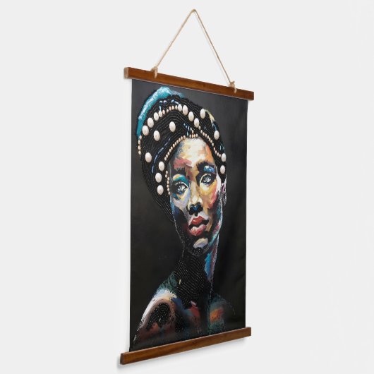 アフリカ人女性ポートレート、美しい黒人女性 吊り下げ型タペストリー (傾斜あり)