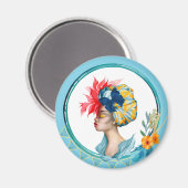 アフリカ人女性マグネットブルー マグネット (正面/裏面)