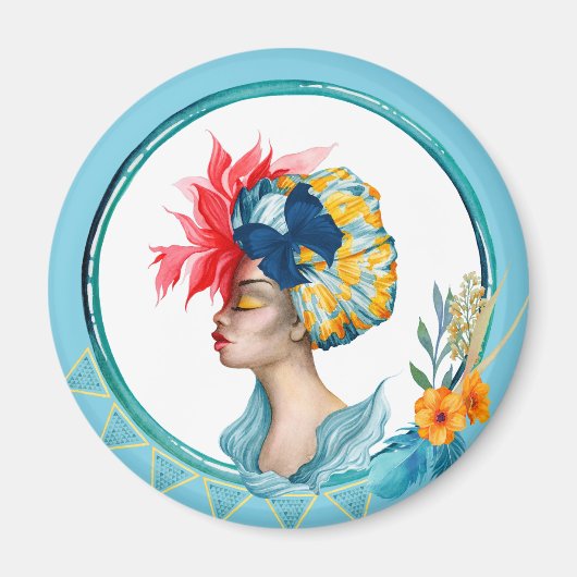 アフリカ人女性マグネットブルー マグネット (正面)