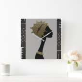 アフリカ人女性 スクエア壁時計 (ホーム)