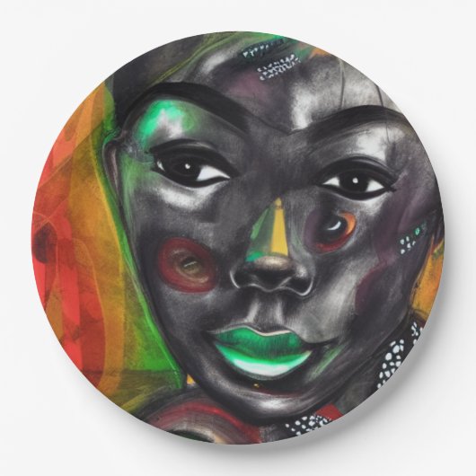 アフリカ人女性 ペーパープレート (正面)