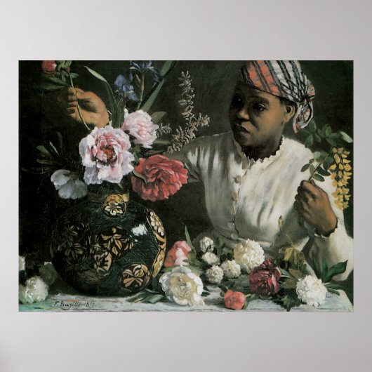 アフリカ人女性Peonies by Frederic Bazille,花 ポスター (正面)