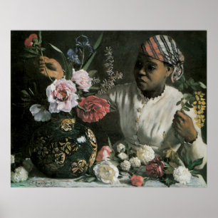 アフリカ人女性Peonies by Frederic Bazille，花 ポスター