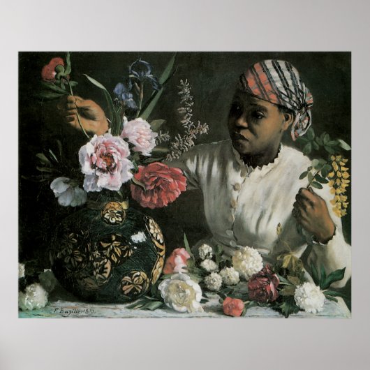 アフリカ人女性Peonies by Frederic Bazille,花 ポスター (正面)