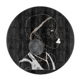 アフリカ人少女の白黒のアートワーク カッティングボード