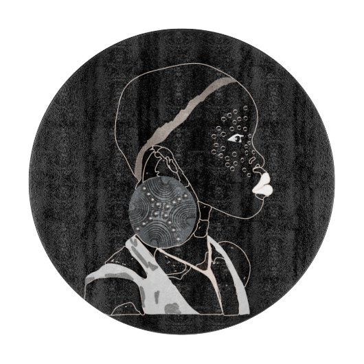 アフリカ人少女の白黒のアートワーク カッティングボード (正面)