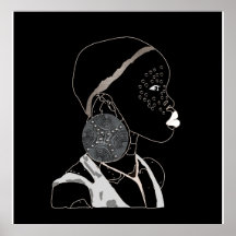 アフリカ人少女の白黒のアートワーク