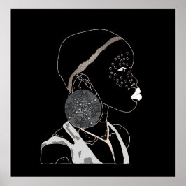 アフリカ人少女の白黒のアートワーク ポスター