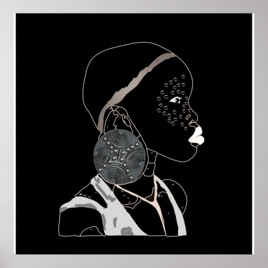 アフリカ人少女の白黒のアートワーク ポスター (正面)