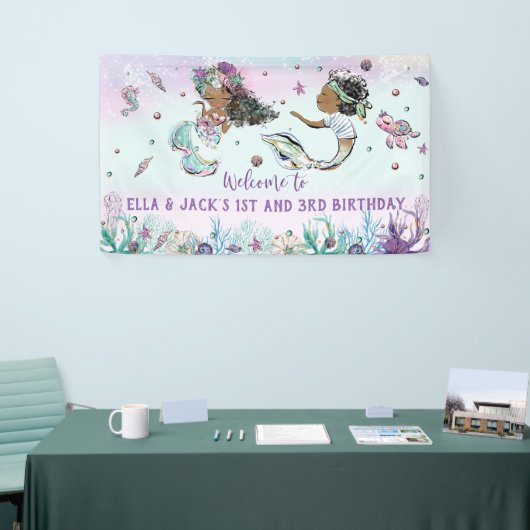 アフリカ人魚と海賊プール誕生日背景 横断幕 (トレードショー)