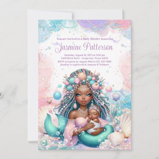 アフリカ人魚の母とベビーの赤ちゃんシャワー 招待状 (正面)