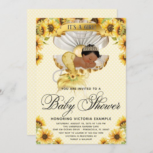 アフリカ人魚ひまわり赤ちゃんシャワー招待状 招待状 (正面/裏面)