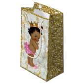 アフリカ人Princess|のピンク及び王室のな金ゴールドのきらめく スモールペーパーバッグ (正面アングル)