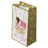 アフリカ人Princess|のピンク及び王室のな金ゴールドのきらめく スモールペーパーバッグ (裏面アングル)