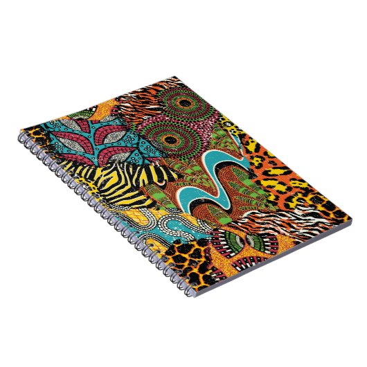 アフリカ伝統的の織物と野生動物の皮p ノートブック (右側)