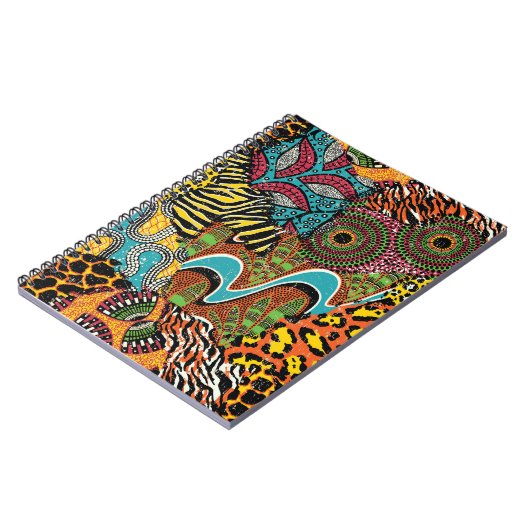 アフリカ伝統的の織物と野生動物の皮p ノートブック (左側)