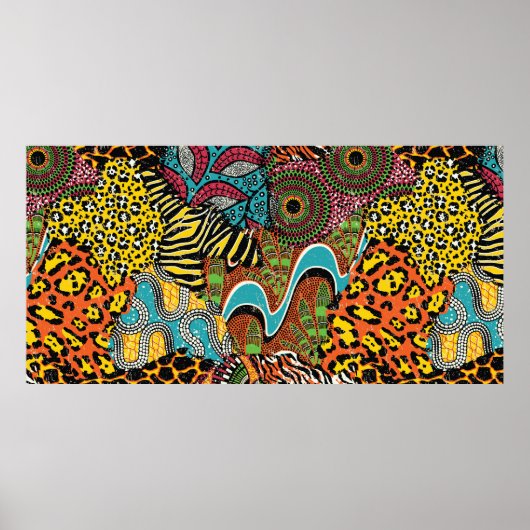 アフリカ伝統的の織物と野生動物の皮p ポスター (正面)