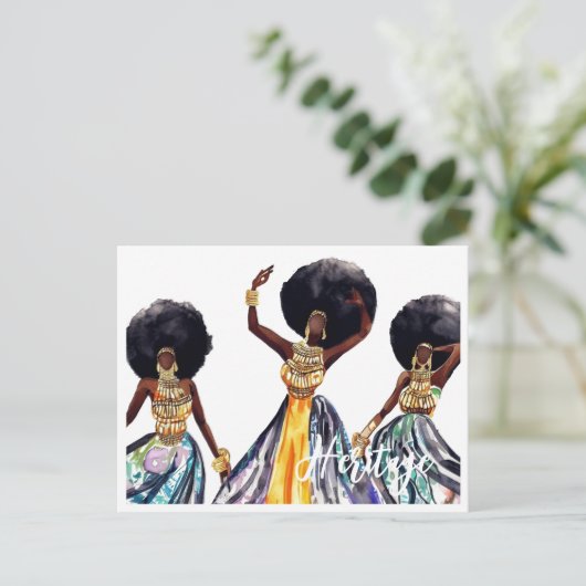アフリカ伝統美しい女性の金ゴールドジュエリー ポストカード (スタンド正面)