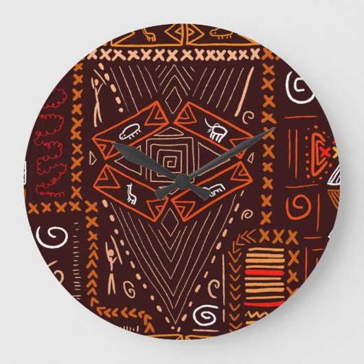 アフリカ先住民の芸術のシームレスなパターン ラージ壁時計 (正面)
