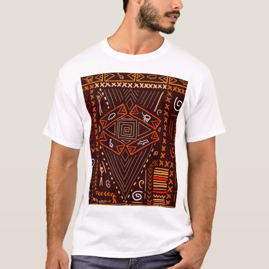 アフリカ先住民の芸術のシームレスなパターン Tシャツ (正面)