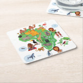 アフリカ動物の地図 スクエアペーパーコースター (アングル)