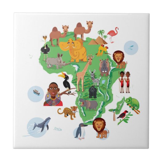 アフリカ動物の地図 タイル (正面)