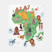 アフリカ動物の地図 フリースブランケット (正面)