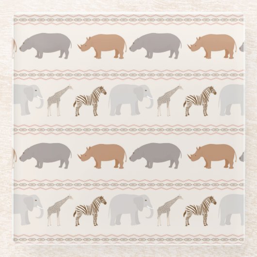 アフリカ動物パターン1 ガラスコースター (正面)
