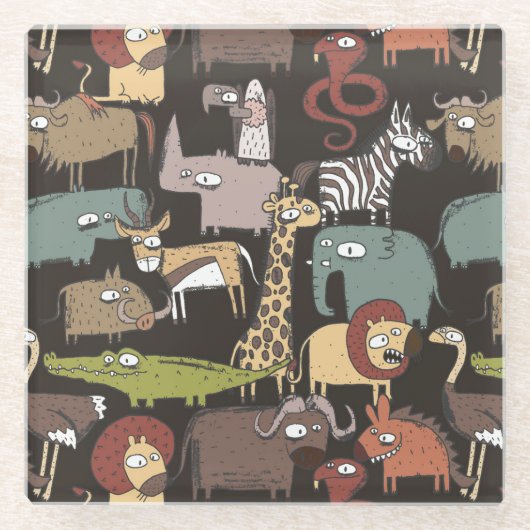 アフリカ動物パターン ガラスコースター (正面)