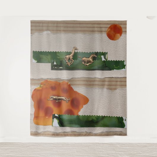 アフリカ動物赤コラージュ タペストリー (正面)