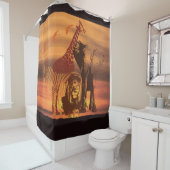 アフリカ動物（キリン、ライオン、ゼブラ、ゾウ） シャワーカーテン (インサイチュ)