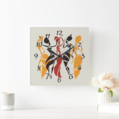 アフリカ図解入りの、写真付きののダンサーの背景 スクエア壁時計 (ホーム)