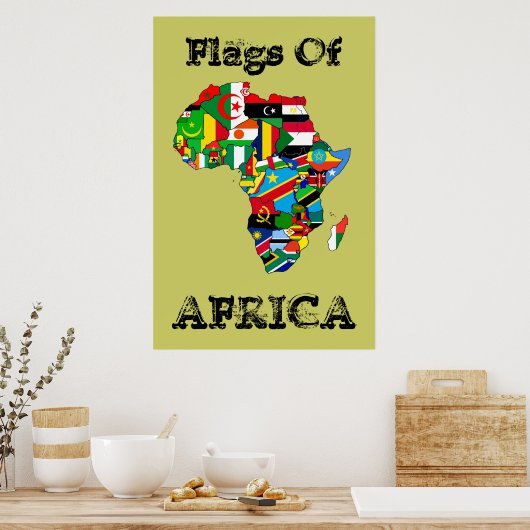 アフリカ国旗36インチ×24インチヴィンテージアフリカ国旗の地図 ポスター (キッチン)
