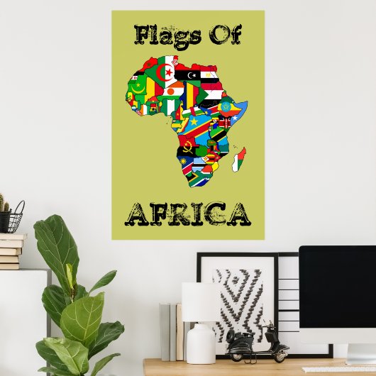 アフリカ国旗36インチ×24インチヴィンテージアフリカ国旗の地図 ポスター (ホームオフィス)