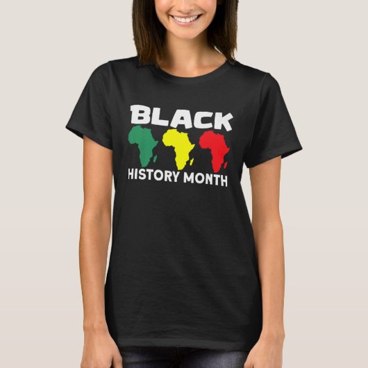 アフリカ地図と黒の歴史月 Tシャツ (正面)
