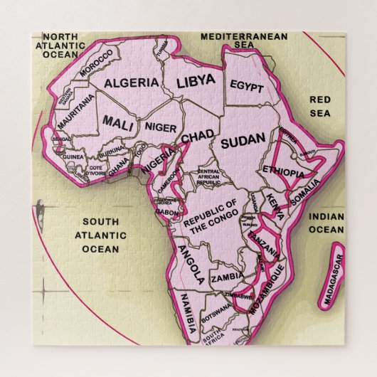 アフリカ地図ピンク ジグソーパズル (縦)