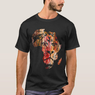 アフリカ地図ライオン頭顔アフリカサファリ野生動物 Tシャツ